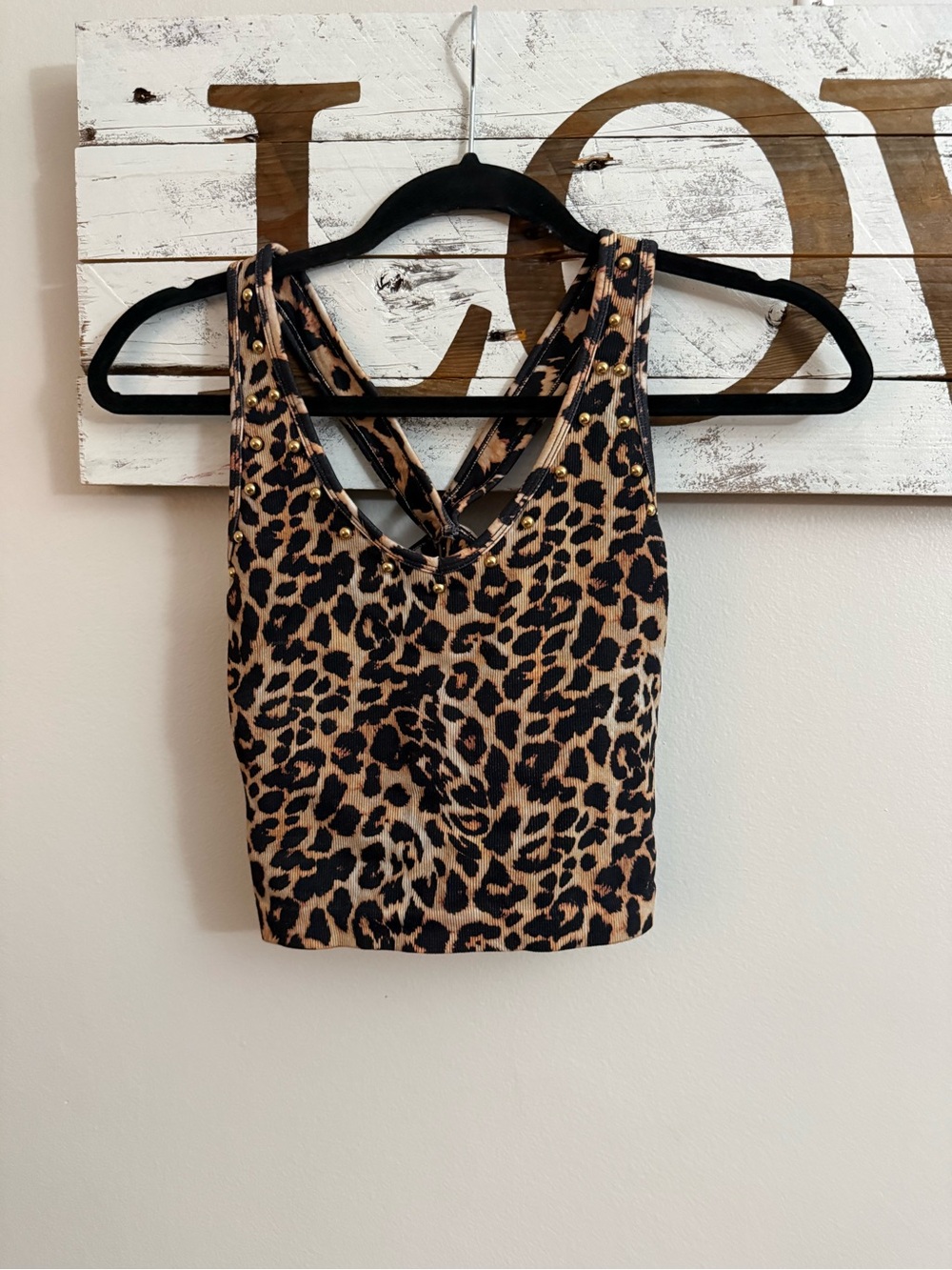 Leopard Print Crisscross Tank Top - Tan/Black